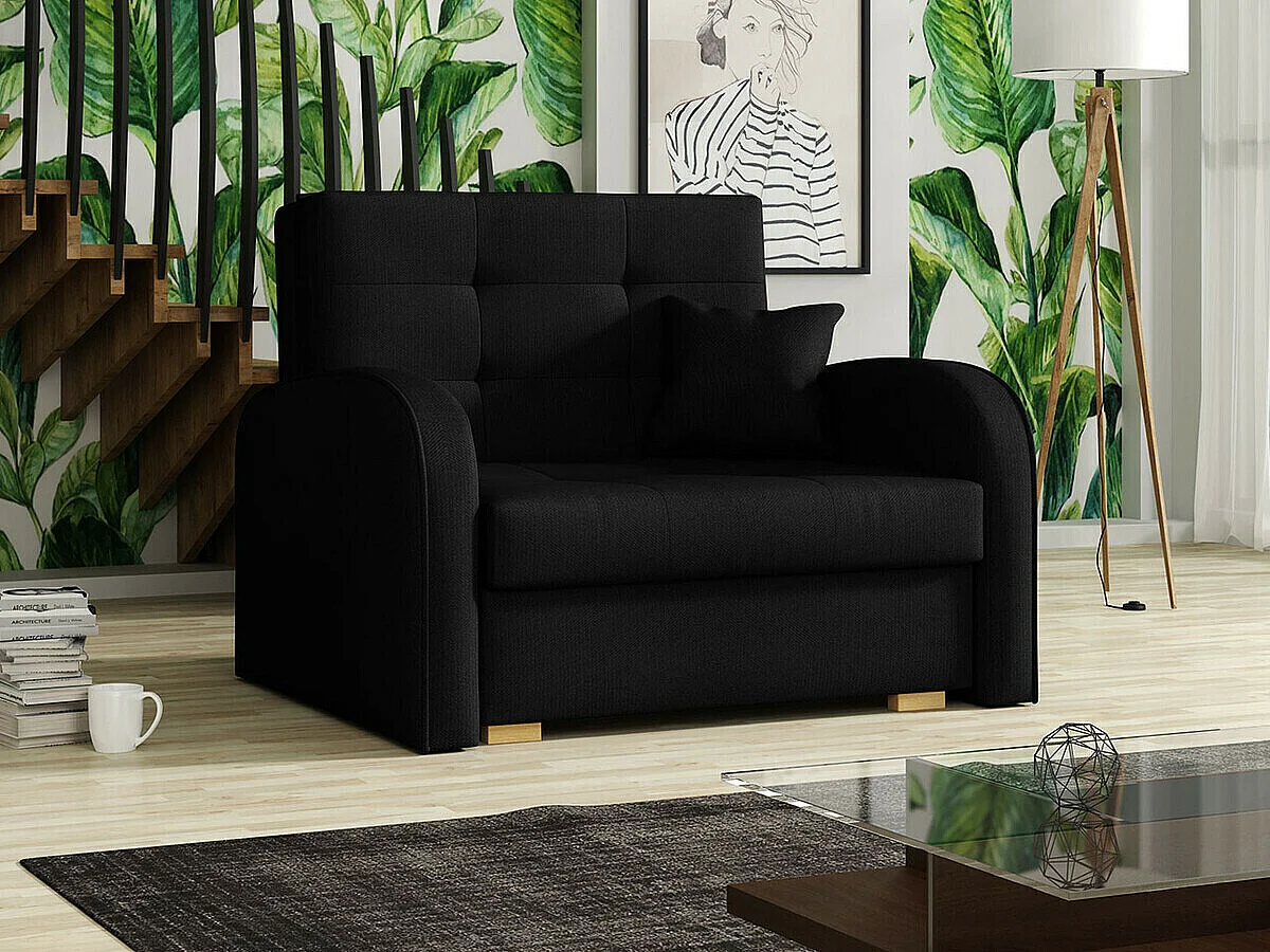 Fauteuil Columbus 114, Noir, 85x103x98cm, Tissu, Pieds: Bois, Mobilier déjà assemblé
