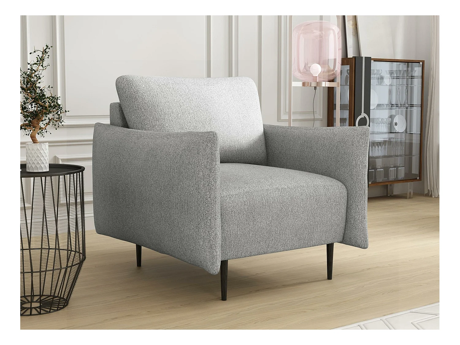 Fauteuil Columbus 225, Gris, 85x90x98cm, Tapisserie, Pieds: Métal
