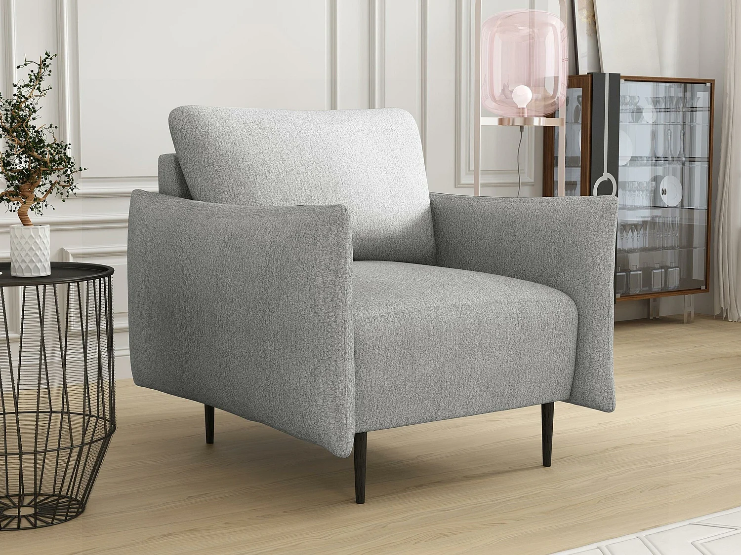 Fauteuil Columbus 225, Gris, 85x90x98cm, Tissu, Pieds: Métal