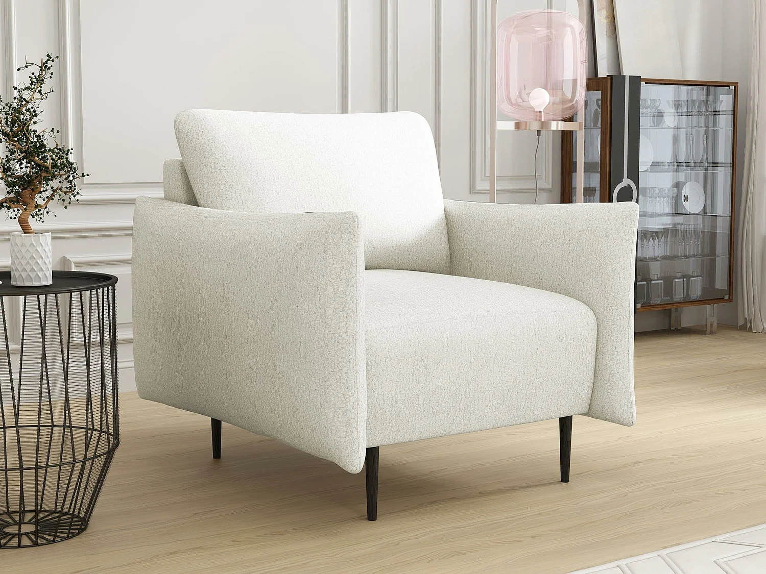 Fauteuil Columbus 225, Brun clair, 85x90x98cm, Tissu, Pieds: Métal