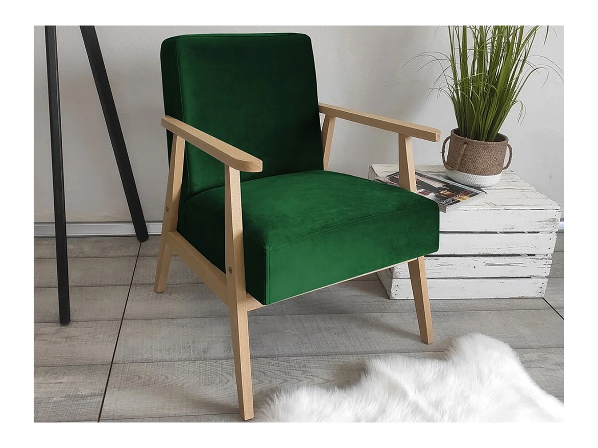 Poltrona Clovis 100, Verde, 76x59x67cm, Arazzo, Gambe: Legno