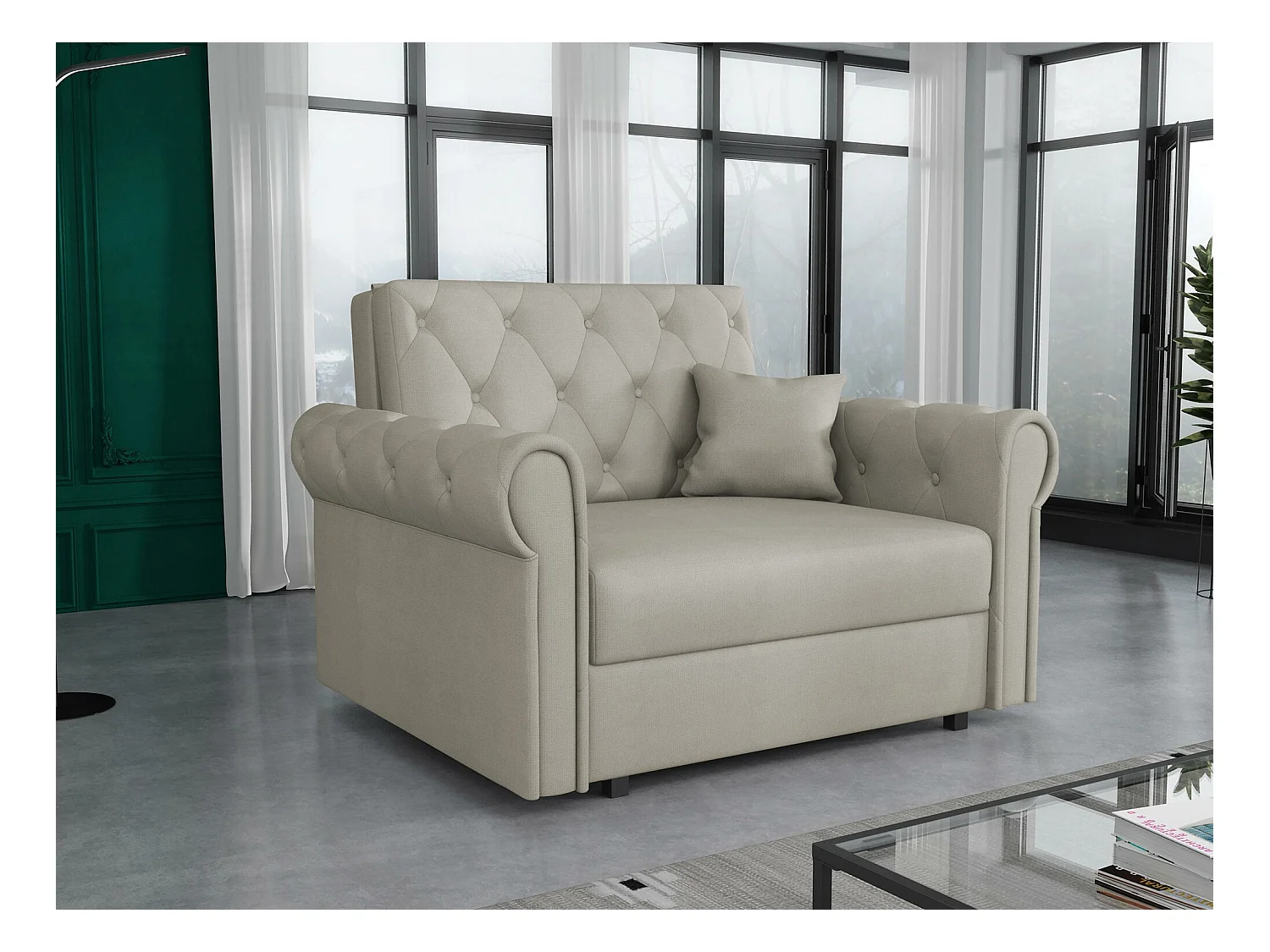 Fauteuil Columbus 200, Brun clair, 85x116x98cm, Tapisserie, Pieds: Métal