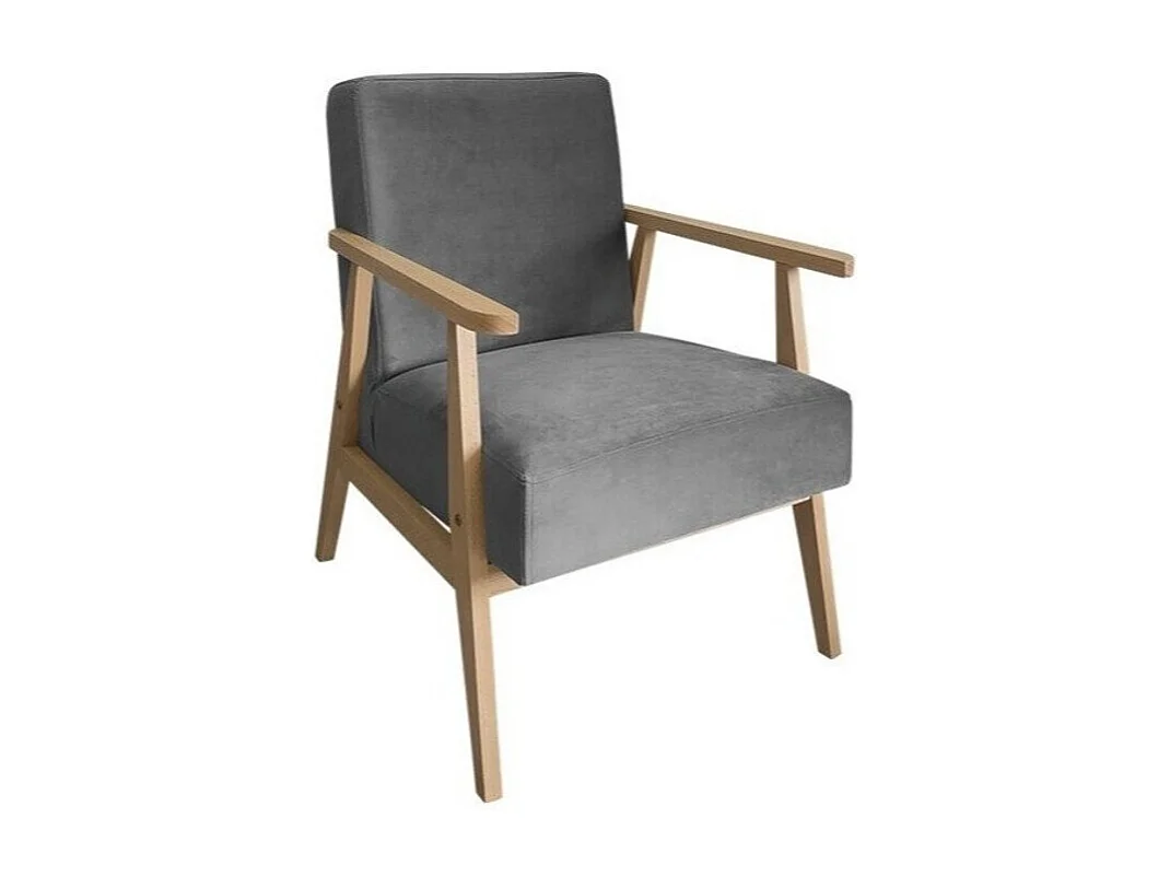 Fauteuil Clovis 100, Gris, 76x59x67cm, Tapisserie, Pieds: Bois