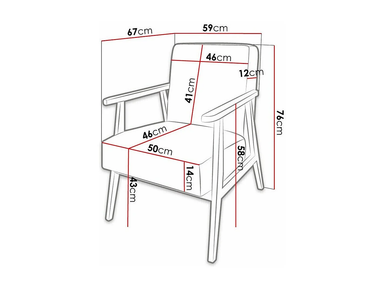 Fauteuil Clovis 100, Gris, 76x59x67cm, Tapisserie, Pieds: Bois