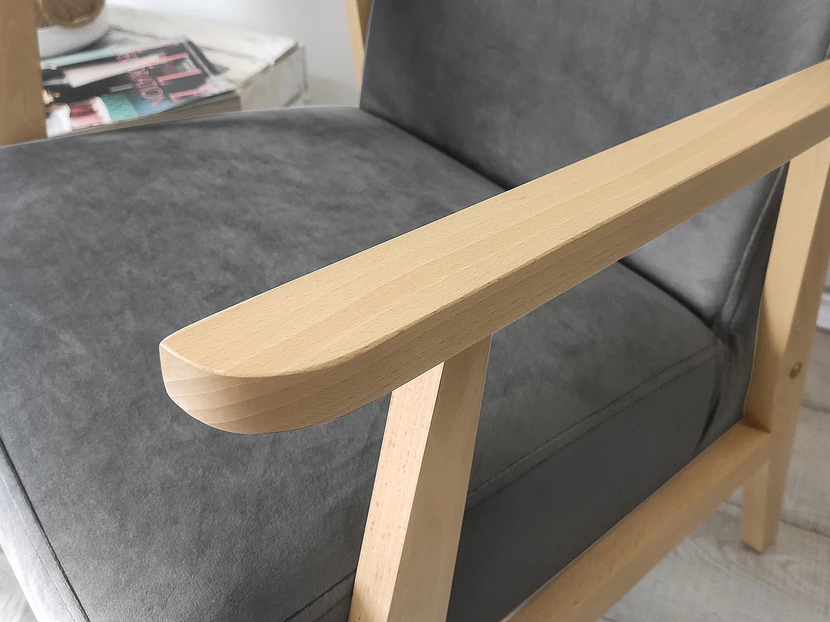 Sillón Clovis 100, Gris, 76x59x67cm, Tapiz, Patas: Madera