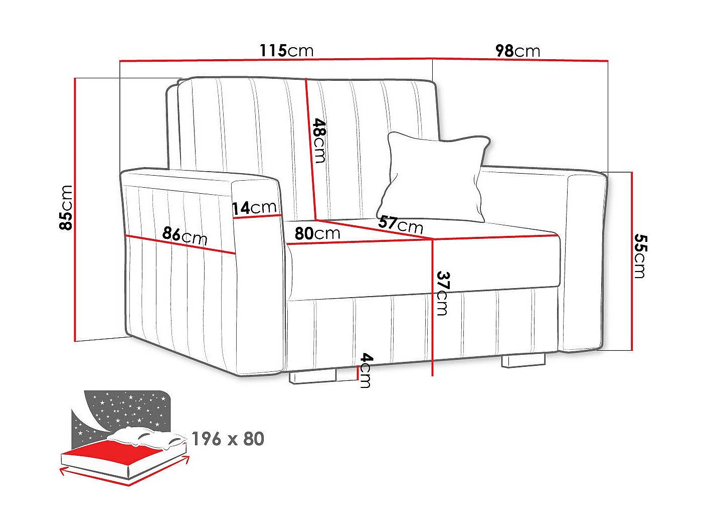Fauteuil Columbus 135, Gris, 85x115x98cm, Tapisserie, Pieds: Plastique|Bois