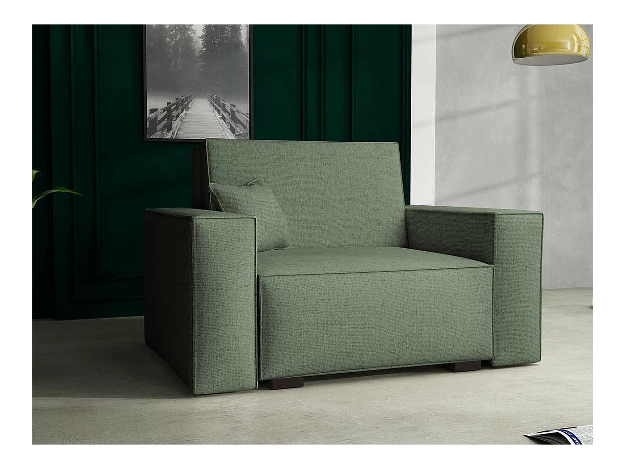 Sillón Columbus 195, Verde, 85x123x98cm, Tapiz, Patas: Madera, Muebles ya montados