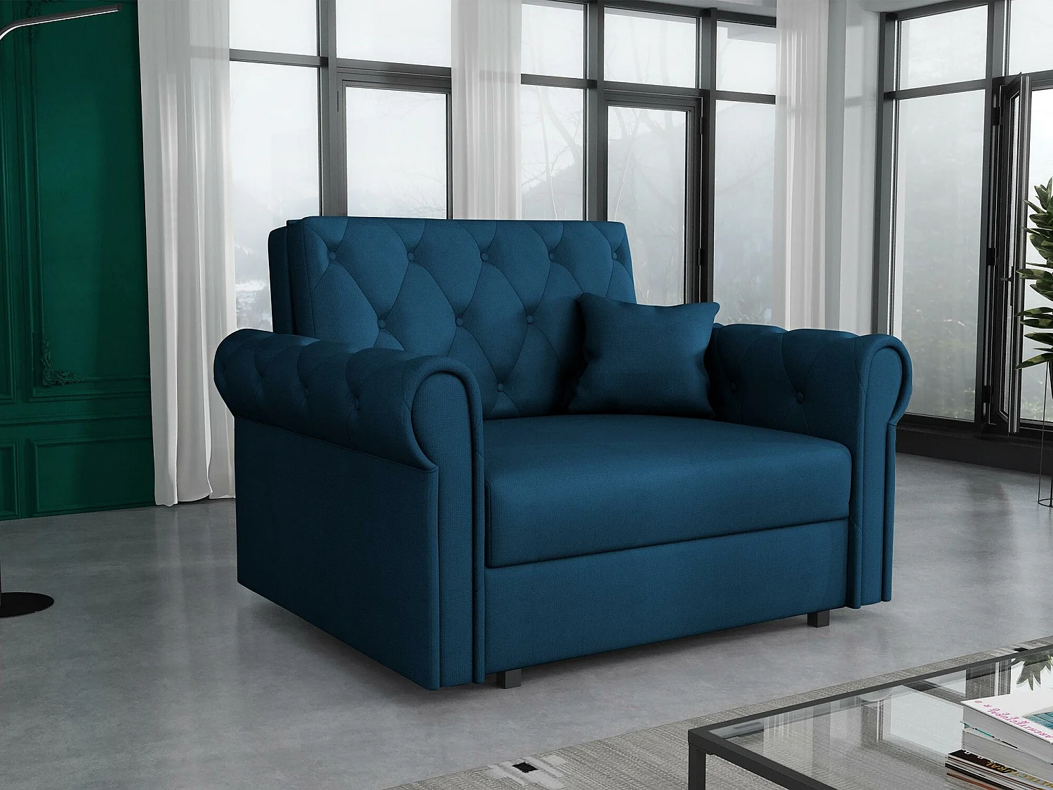 Sillón Columbus 200, Azul, 85x116x98cm, Tapiz, Patas: Metal, Muebles ya montados