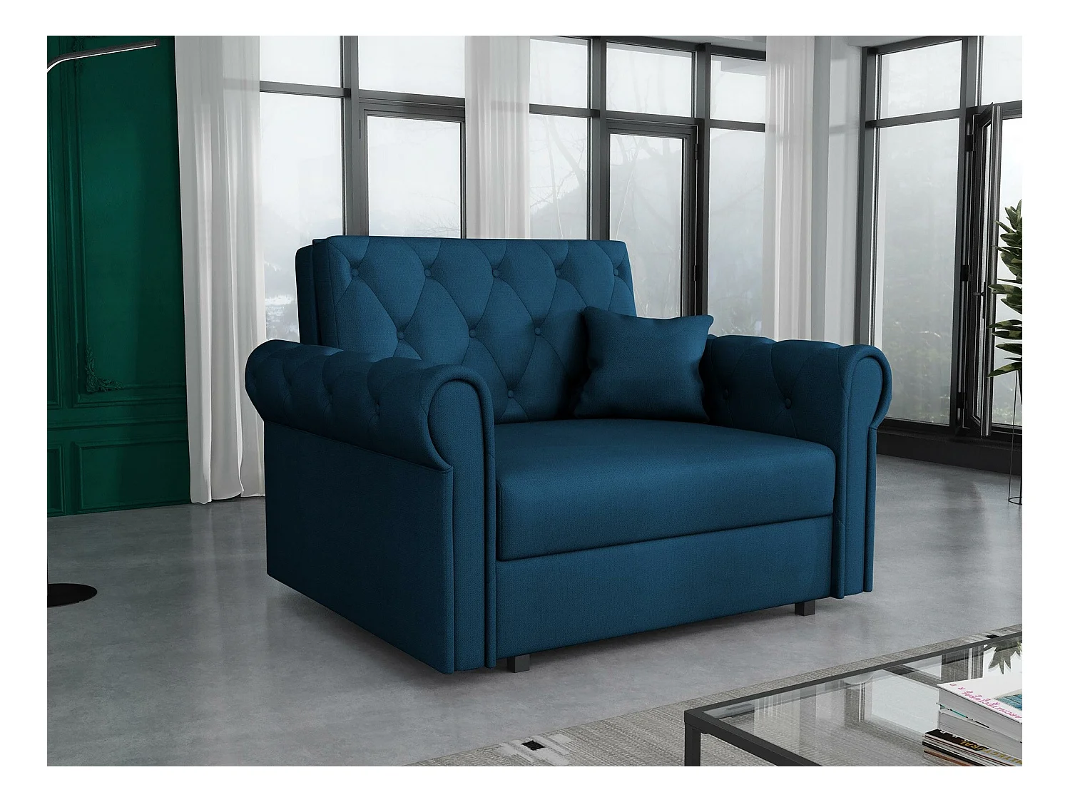 Fauteuil Columbus 200, Bleu, 85x116x98cm, Tapisserie, Pieds: Métal