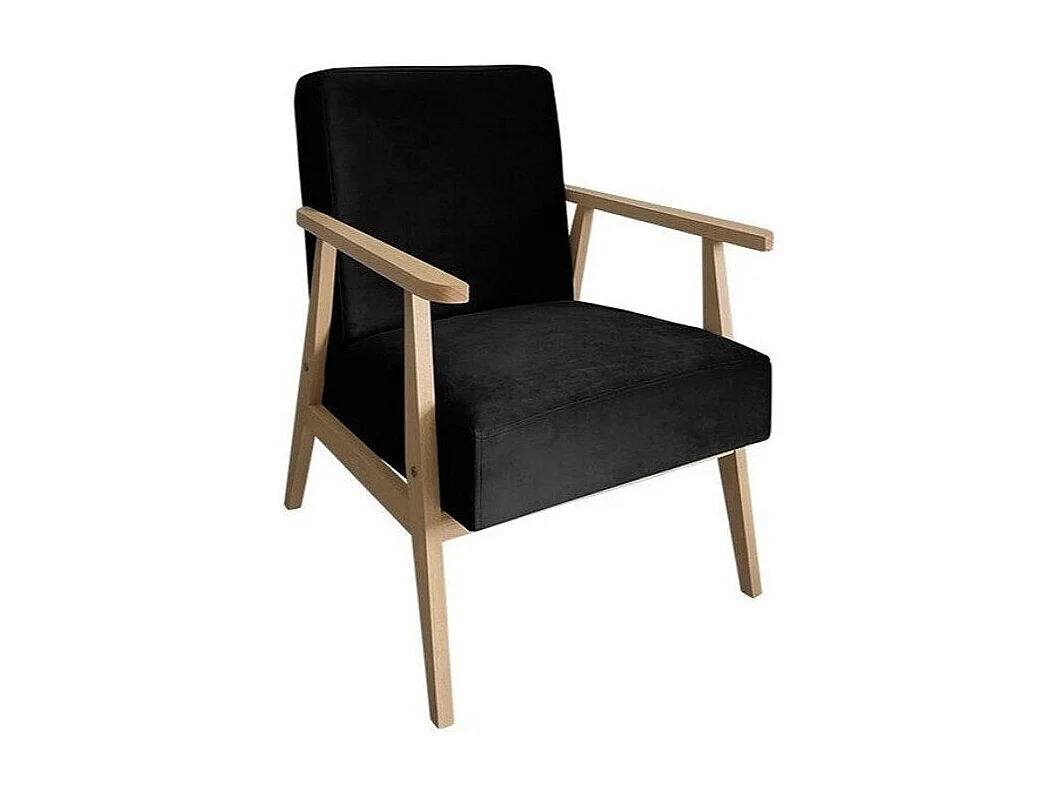Fauteuil Clovis 100, Noir, 76x59x67cm, Tapisserie, Pieds: Bois