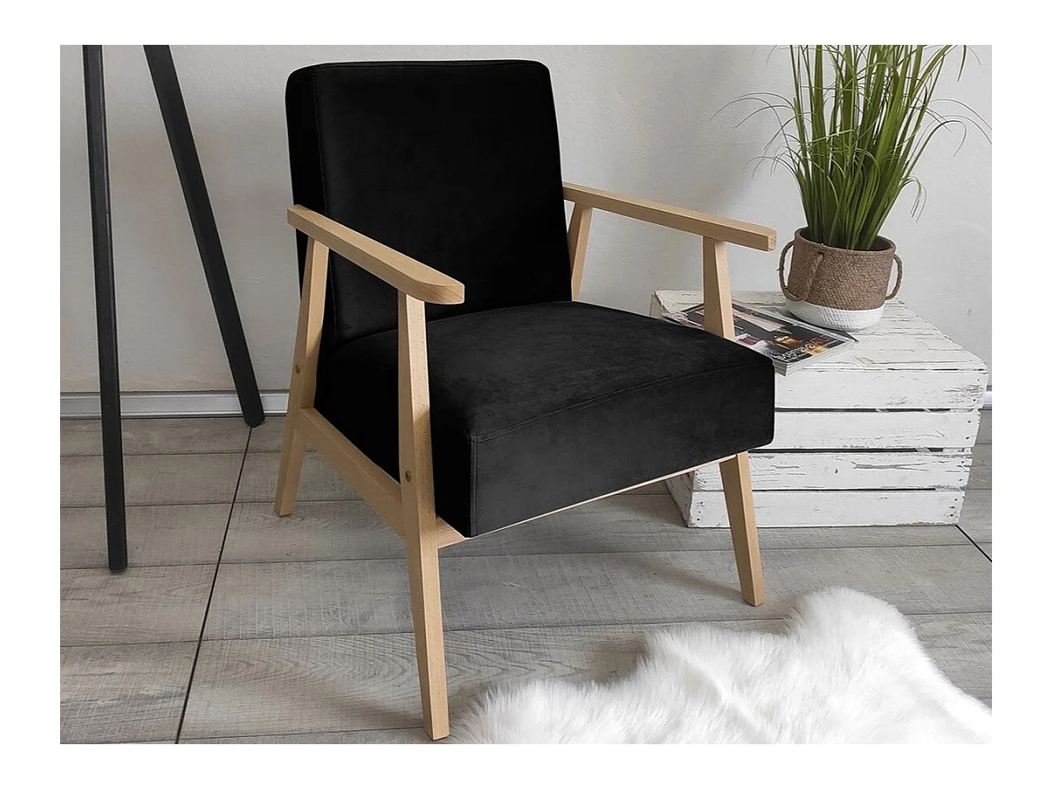 Sillón Clovis 100, Negro, 76x59x67cm, Tapiz, Patas: Madera