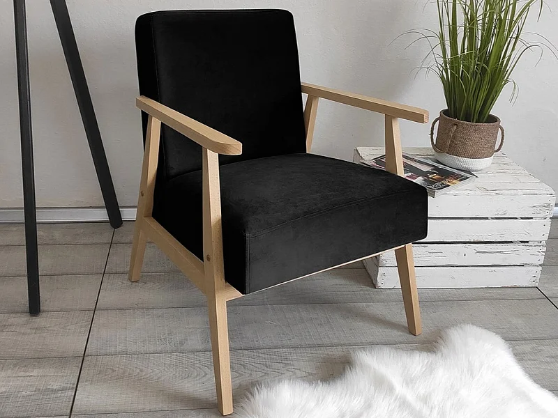 Sillón Clovis 100, Negro, 76x59x67cm, Tapiz, Patas: Madera