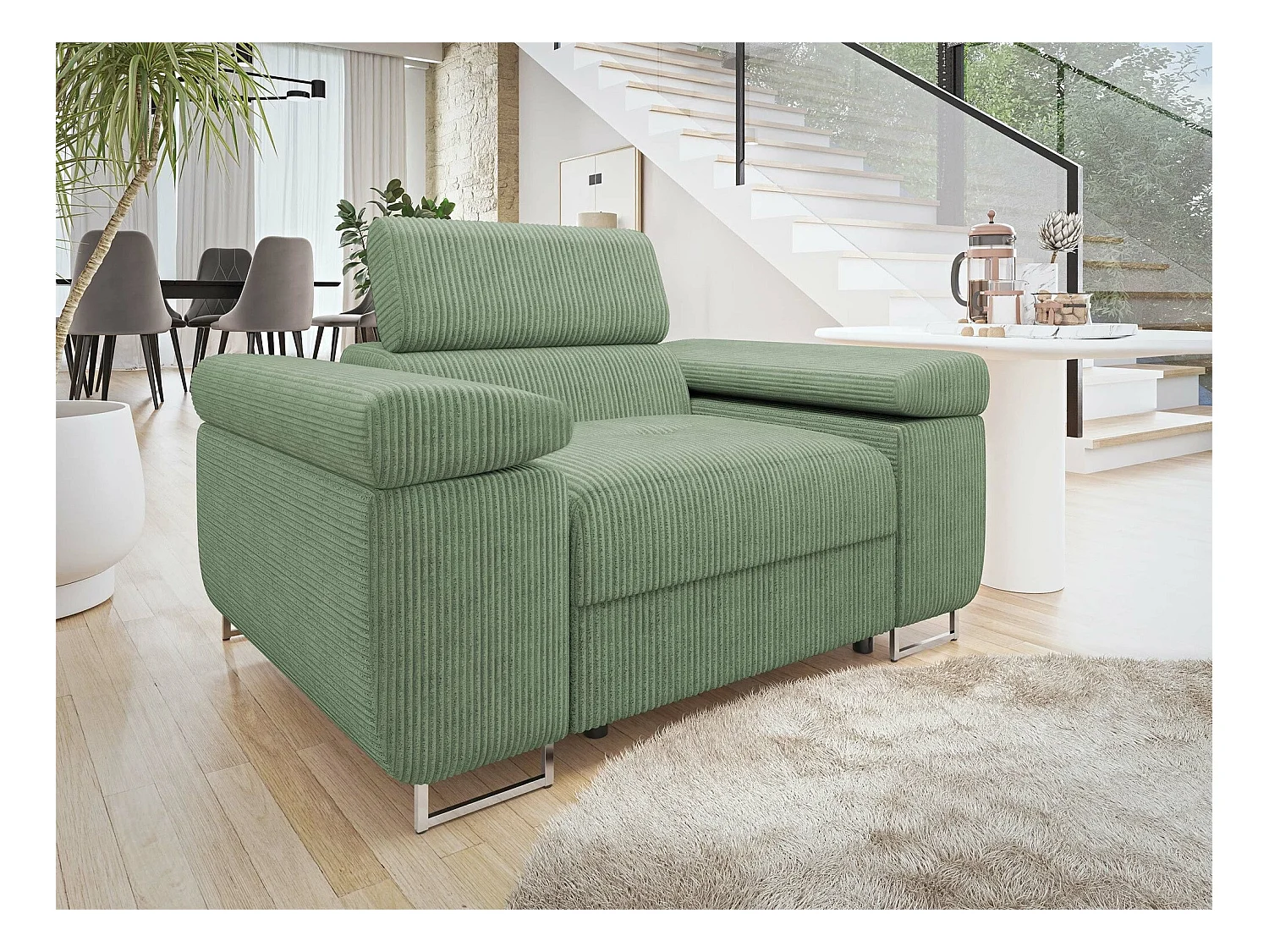 Fauteuil Comfivo Eliferu 106, Vert, 70x134x102cm, Tapisserie, Pieds: Métal