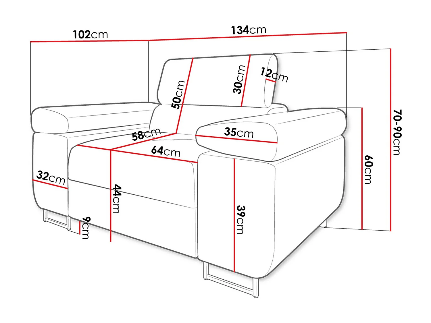 Sillón Comfivo Eliferu 106, Verde, 70x134x102cm, Tapiz, Patas: Metal