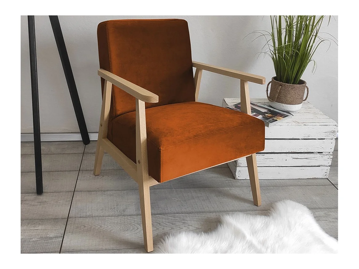 Sillón Clovis 100, Marrón, 76x59x67cm, Tapiz, Patas: Madera
