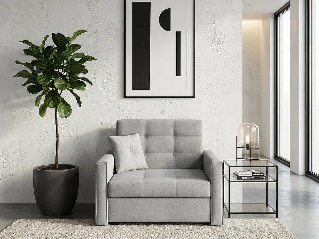 Poltrona Columbus 101, Grigio, 85x103x98cm, Arazzo, Gambe: Plastica|Metallo