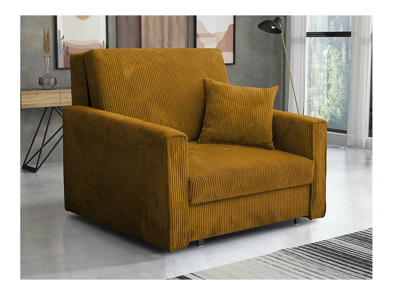 Poltrona Columbus 190, Giallo, 85x103x98cm, Arazzo, Gambe: Metallo, Mobile già assemblato