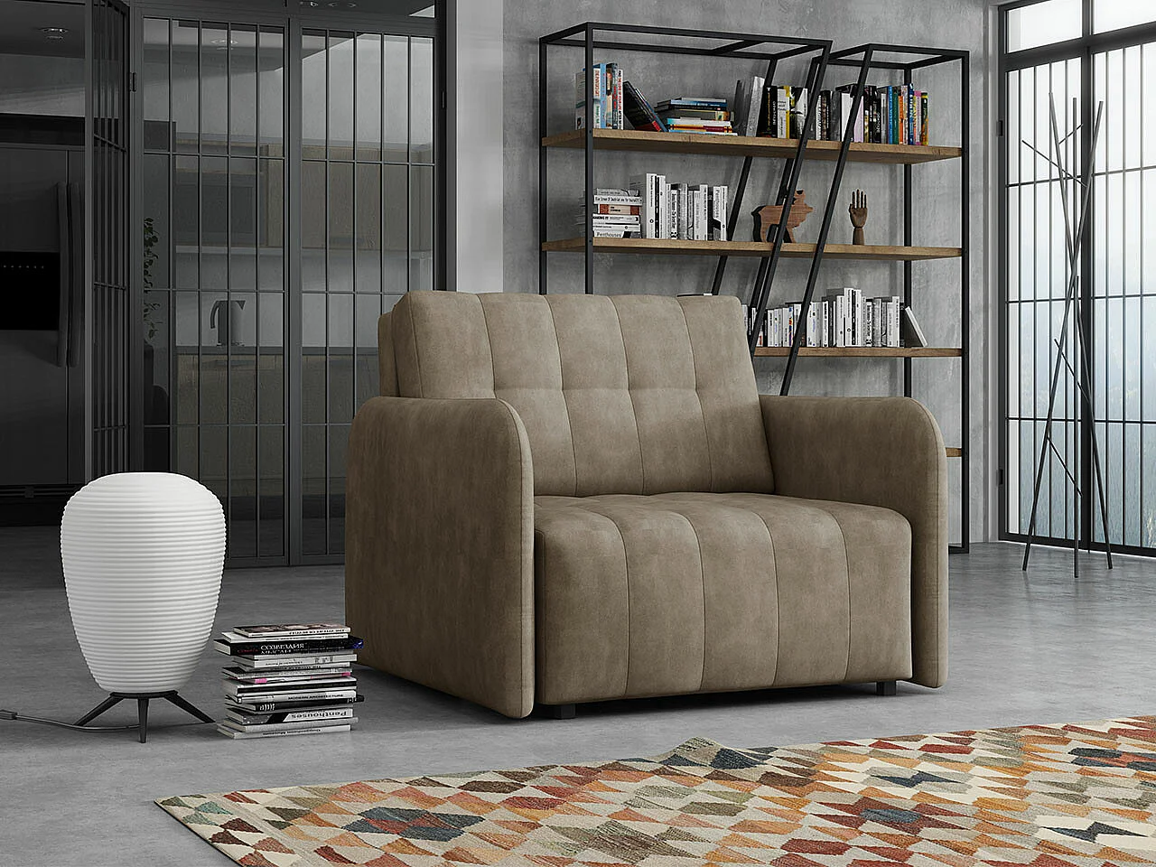 Fauteuil Columbus 176, Brun clair, 85x95x98cm, Tapisserie, Pieds: Métal|Plastique