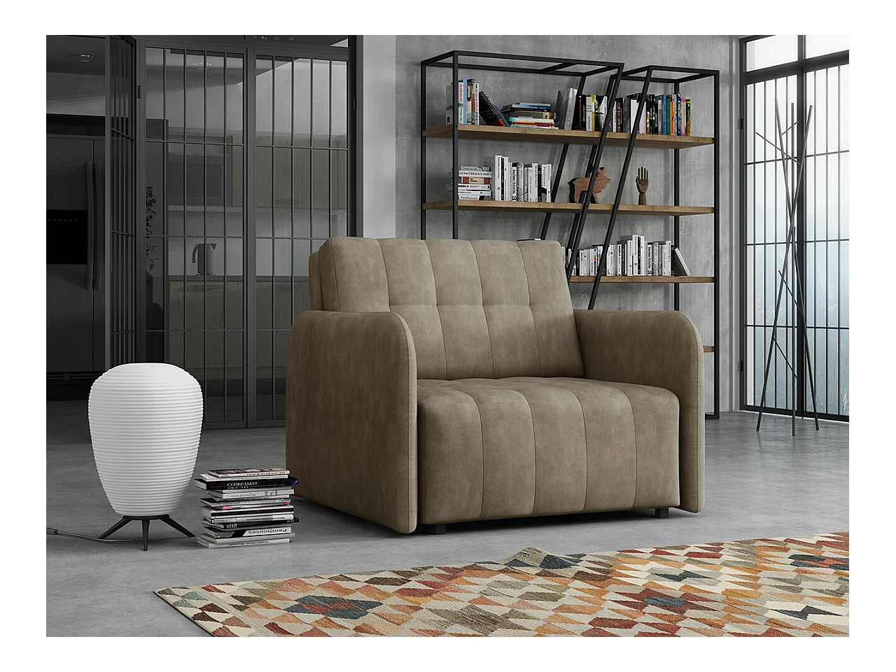 Fauteuil Columbus 176, Brun clair, 85x95x98cm, Tapisserie, Pieds: Plastique|Métal