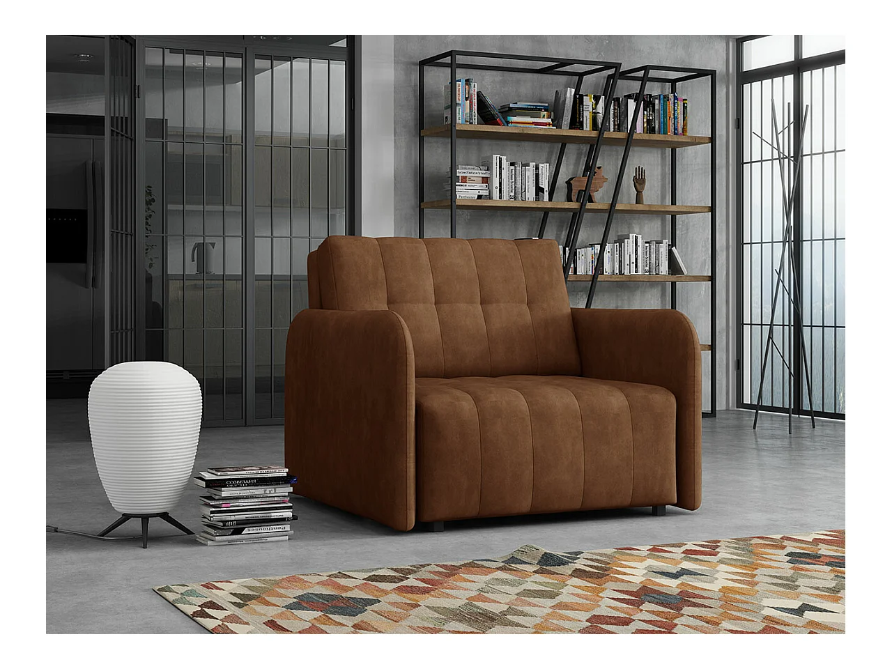 Fauteuil Columbus 176, Marron, 85x95x98cm, Tapisserie, Pieds: Plastique|Métal