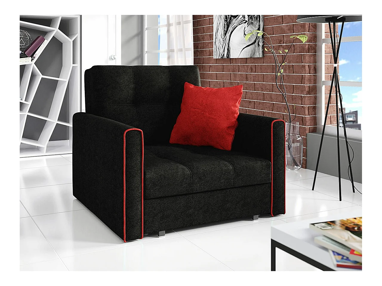 Fauteuil Columbus 104, Noir, 85x103x98cm, Tapisserie, Pieds: Métal