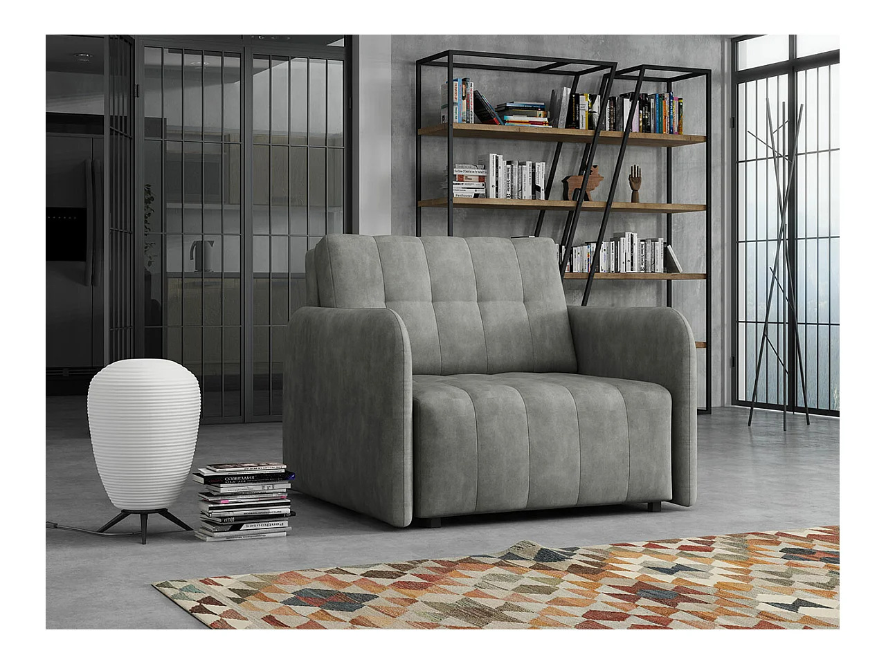 Fauteuil Columbus 176, Gris, 85x95x98cm, Tapisserie, Pieds: Plastique|Métal