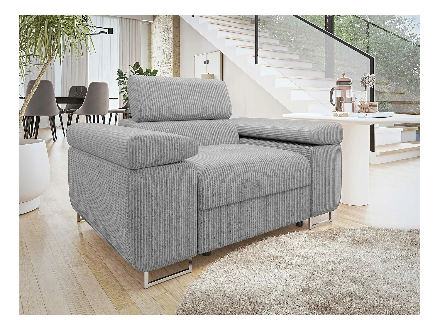 Fauteuil Comfivo Eliferu 106, Gris, 70x134x102cm, Tapisserie, Pieds: Métal