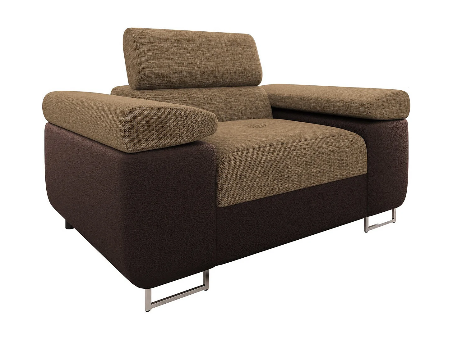 Fauteuil Comfivo Eliferu 106, Marron, 70x134x102cm, Faux cuir + Tissu, Pieds: Métal