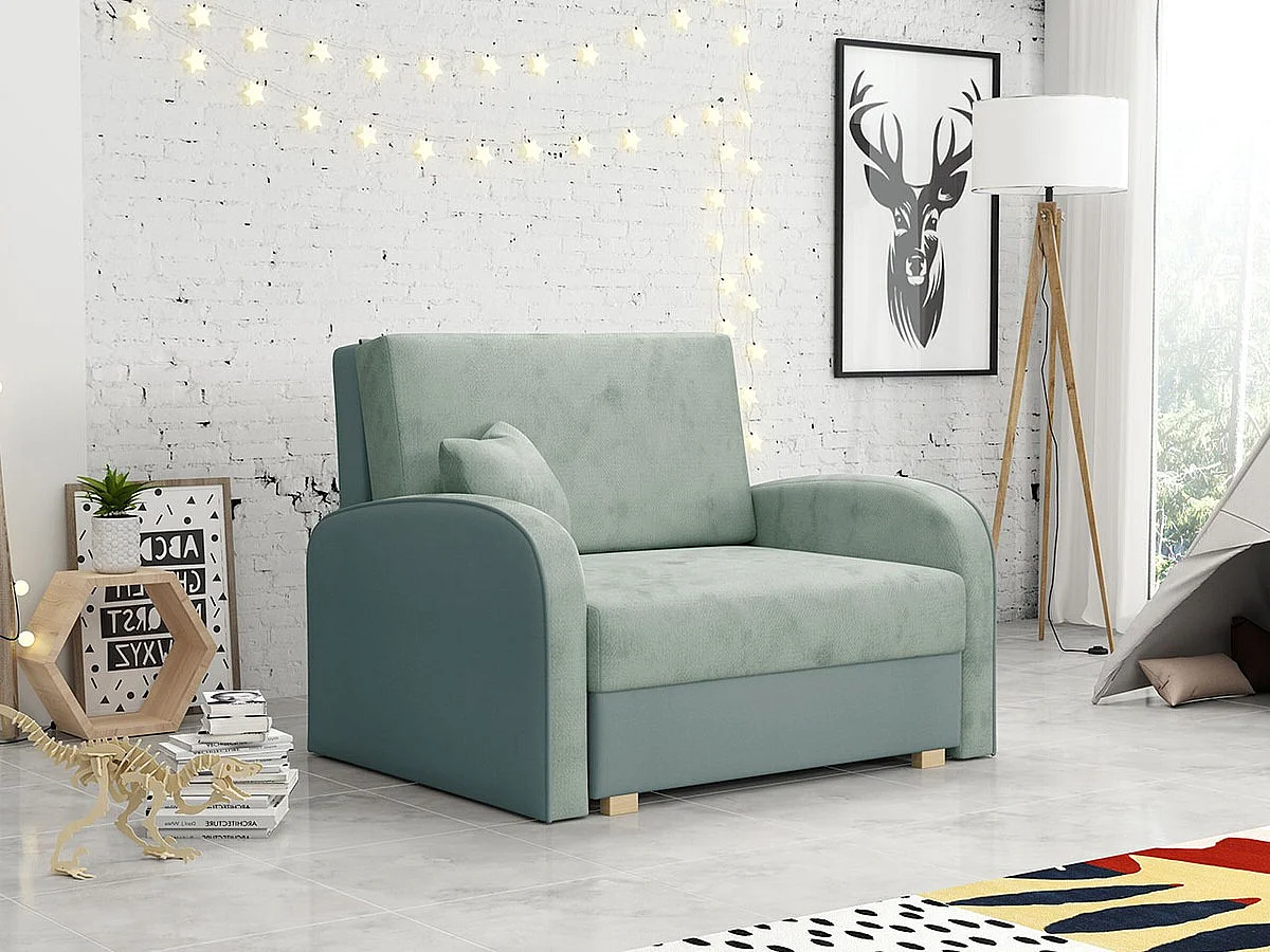 Sillón Columbus 160, Verde, 85x103x98cm, Tapiz, Patas: Madera, Muebles ya montados