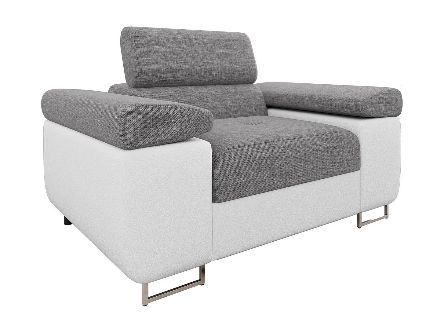 Sillón Comfivo Eliferu 106, Gris, 70x134x102cm, Cuero ecológico + Tapiz, Patas: Metal