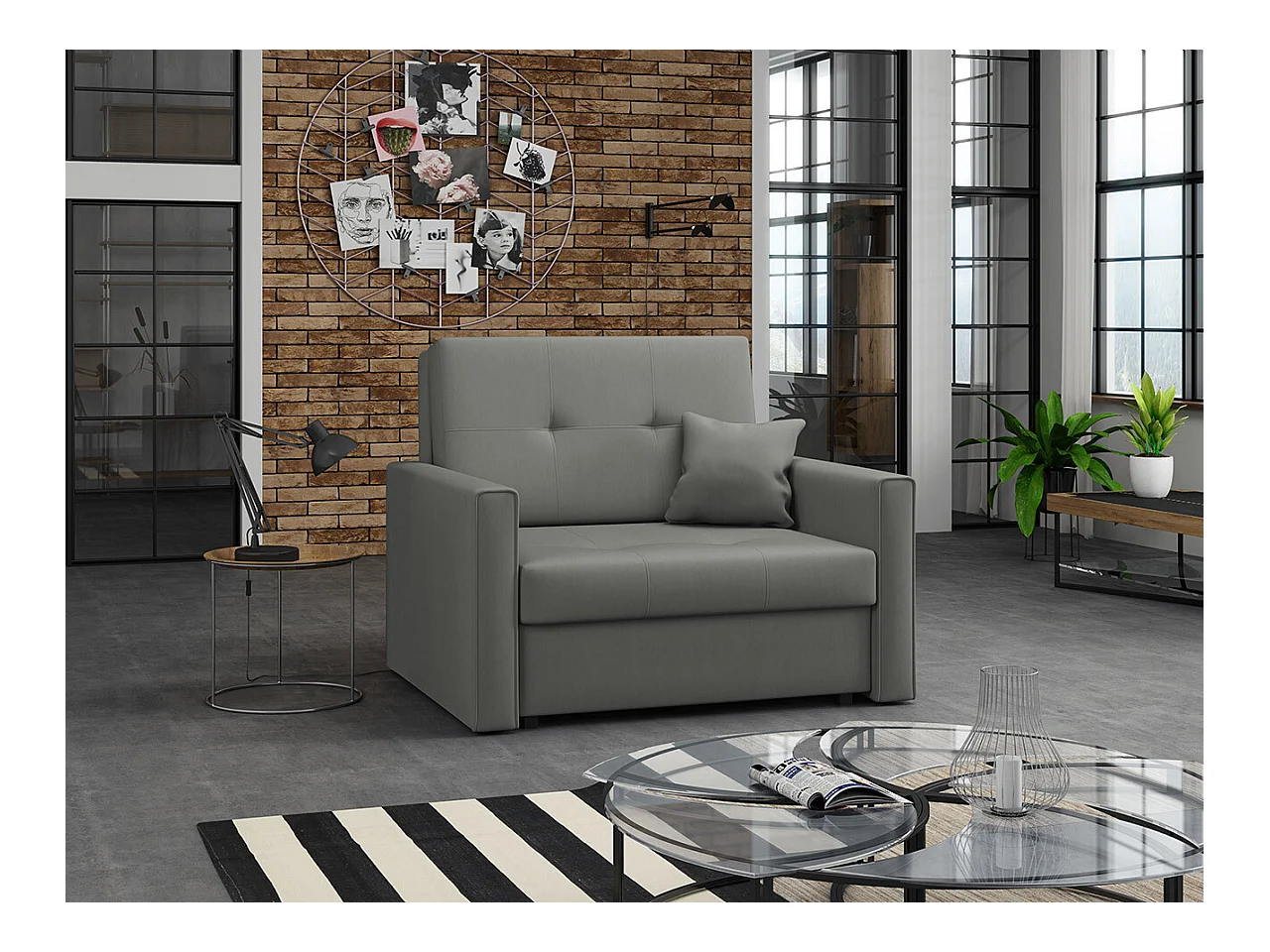Fauteuil Columbus 104, Gris, 85x103x98cm, Tapisserie, Pieds: Métal