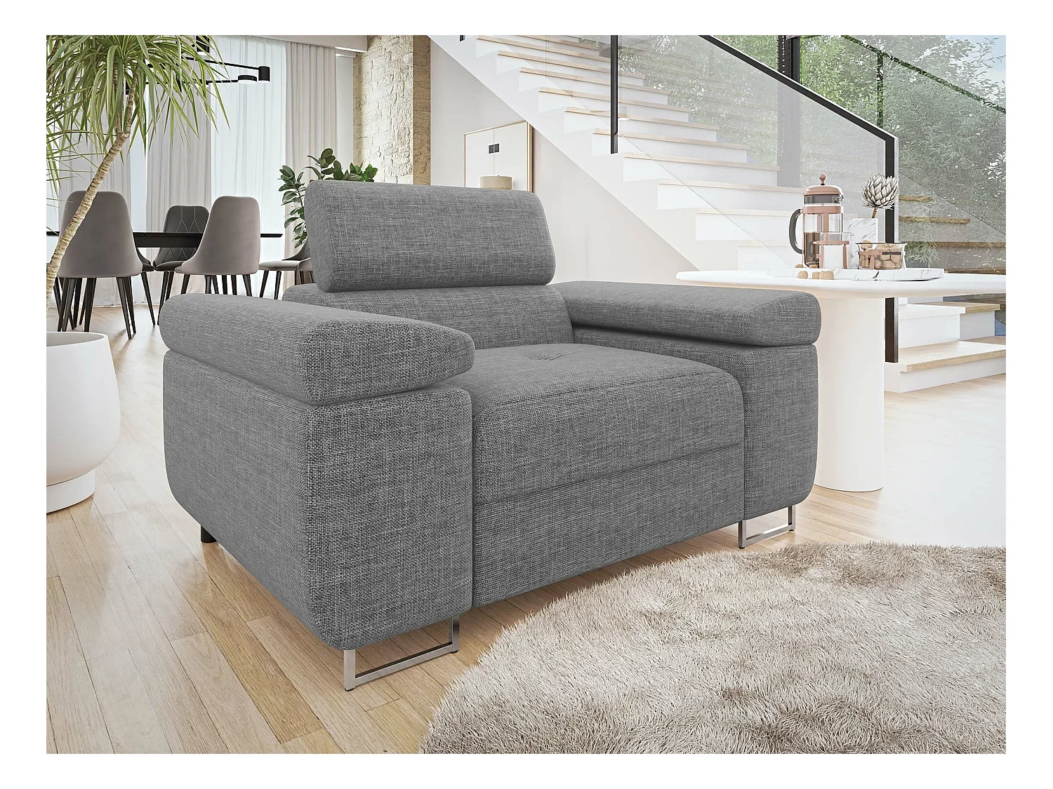 Fauteuil Comfivo Eliferu 106, Gris, 70x134x102cm, Tapisserie, Pieds: Métal