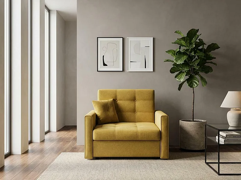 Fauteuil Columbus 101, Jaune, 85x103x98cm, Tissu, Pieds: Métal|Plastique