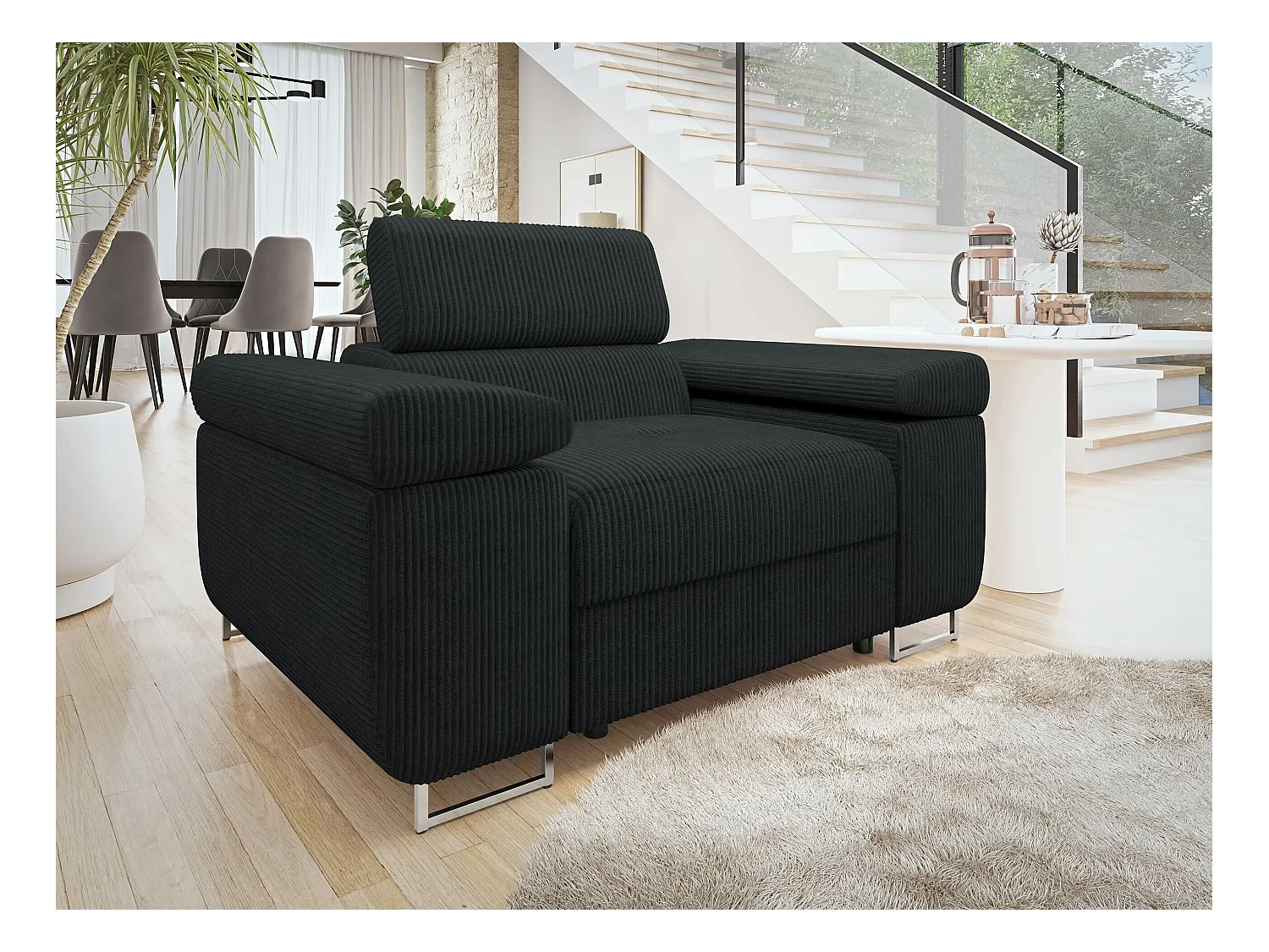 Fauteuil Comfivo Eliferu 106, Gris, 70x134x102cm, Tapisserie, Pieds: Métal