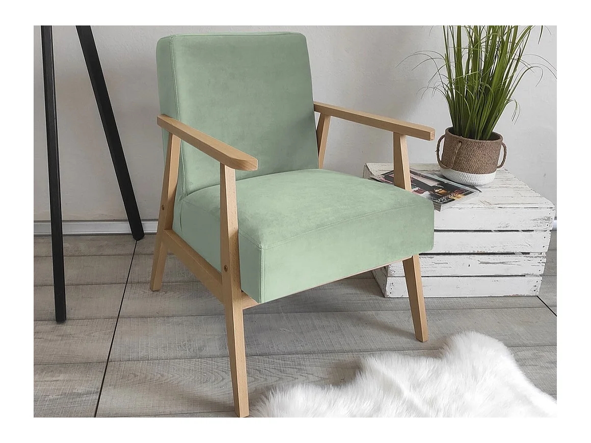 Fauteuil Clovis 100, Turquoise, 76x59x67cm, Tapisserie, Pieds: Bois