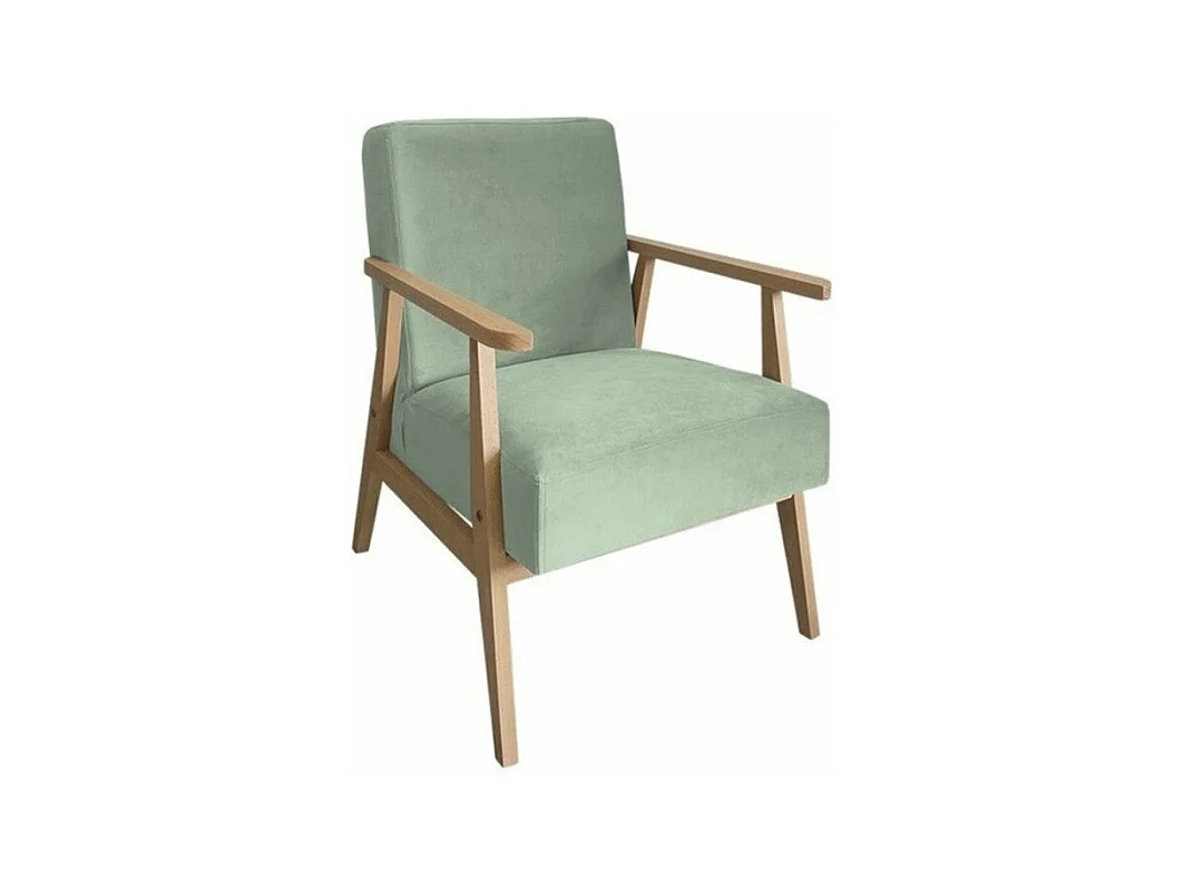 Fauteuil Clovis 100, Turquoise, 76x59x67cm, Tapisserie, Pieds: Bois