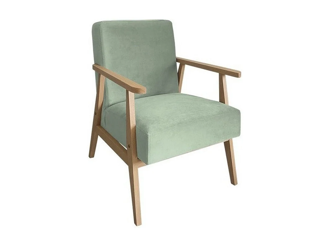 Fauteuil Clovis 100, Turquoise, 76x59x67cm, Tissu, Pieds: Bois