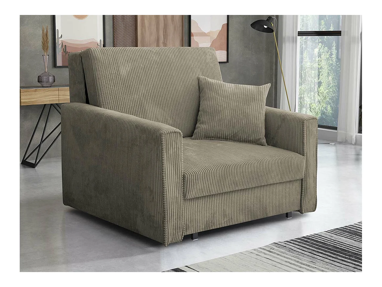 Fauteuil Columbus 190, Brun clair, 85x103x98cm, Tapisserie, Pieds: Métal