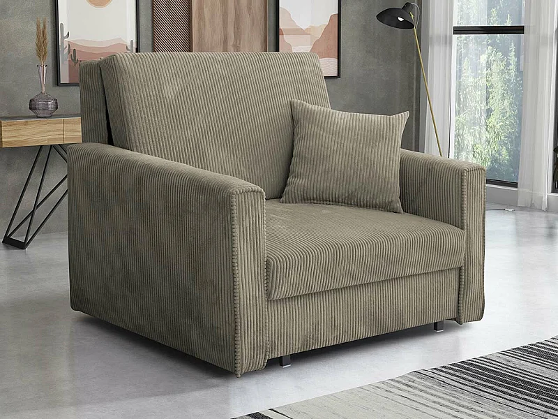 Fauteuil Columbus 190, Brun clair, 85x103x98cm, Tissu, Pieds: Métal