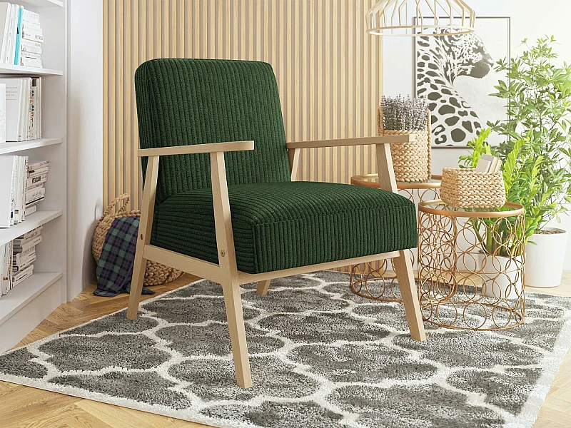 Sillón Clovis 100, Verde, 76x59x67cm, Tapiz, Patas: Madera