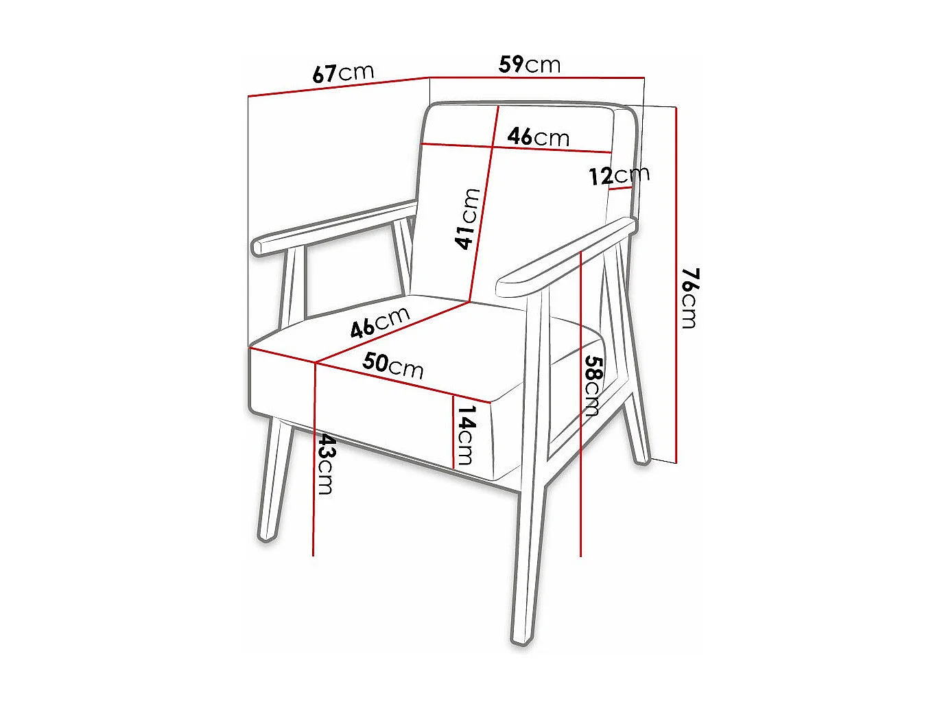 Fauteuil Clovis 100, Vert, 76x59x67cm, Tapisserie, Pieds: Bois