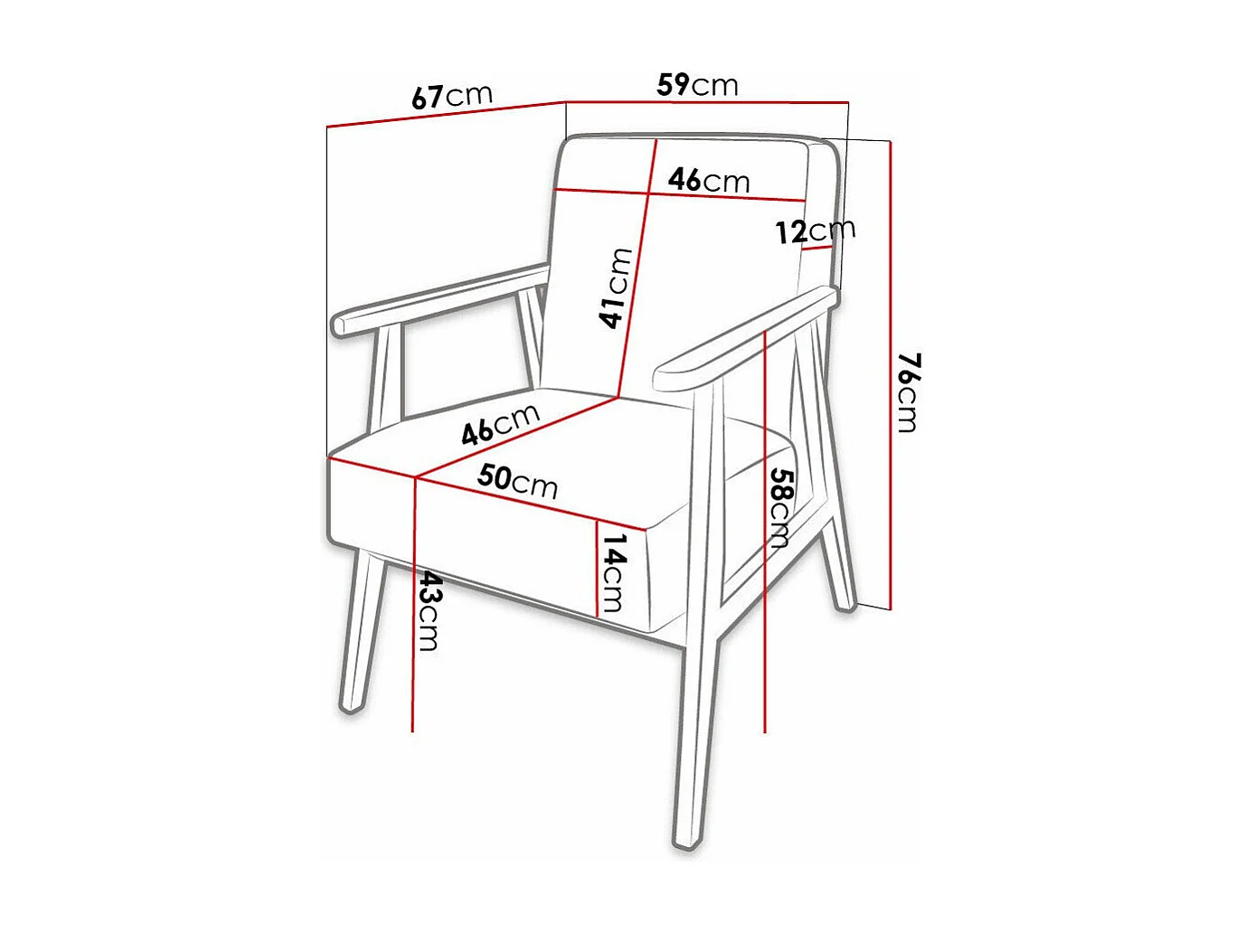 Fauteuil Clovis 100, Vert, 76x59x67cm, Tapisserie, Pieds: Bois