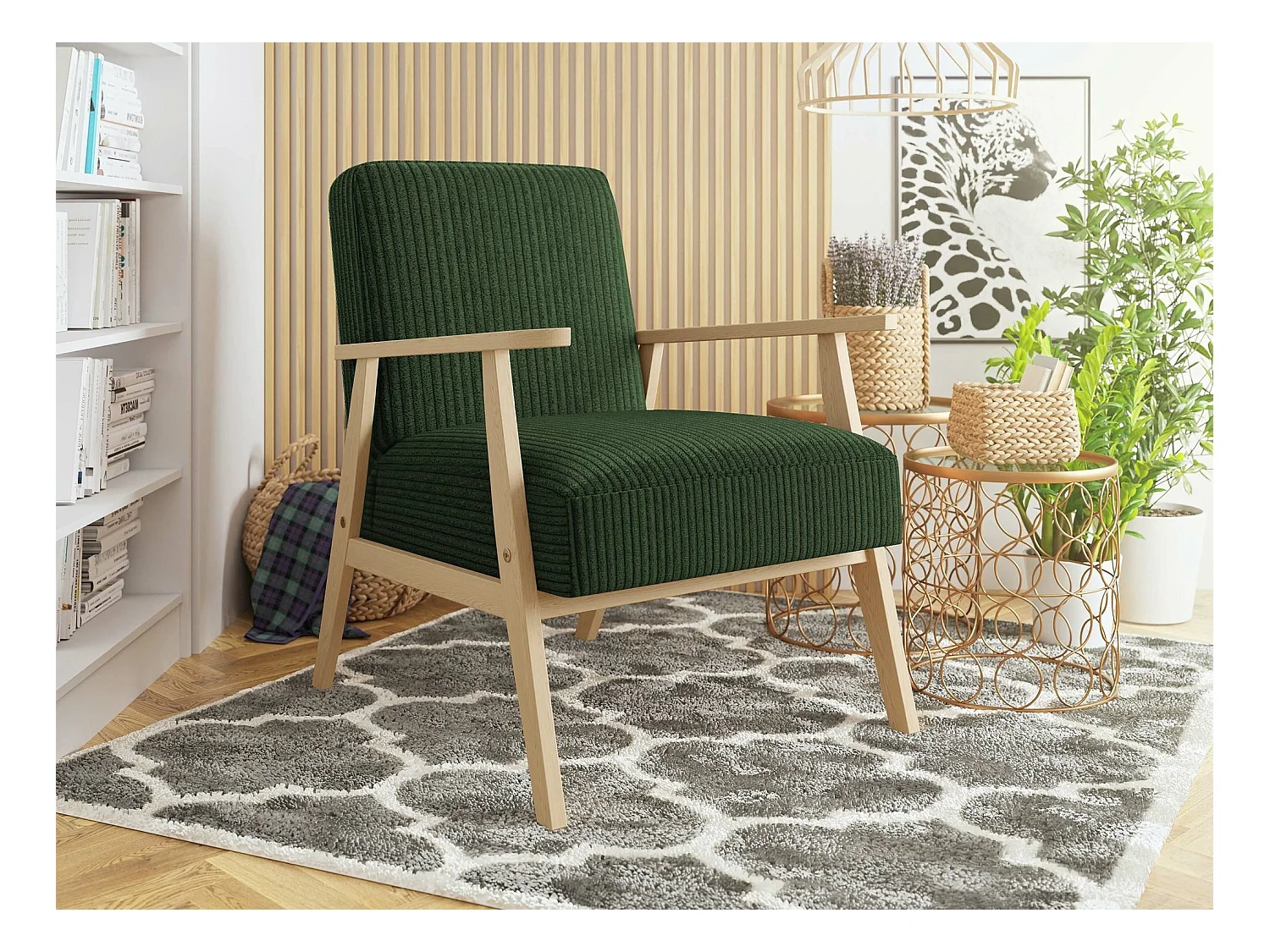 Poltrona Clovis 100, Verde, 76x59x67cm, Arazzo, Gambe: Legno