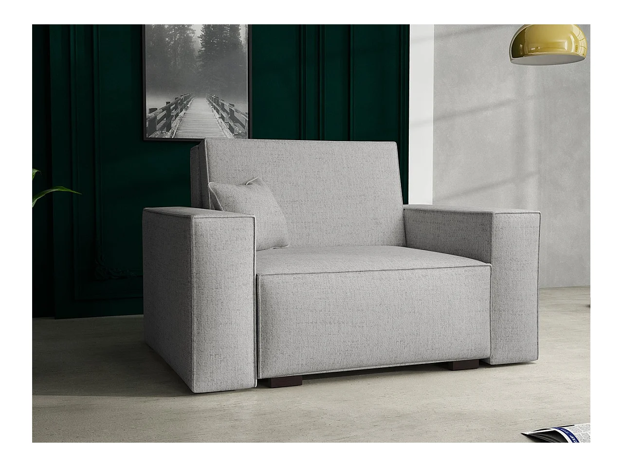 Sillón Columbus 195, Gris, 85x123x98cm, Tapiz, Patas: Madera, Muebles ya montados