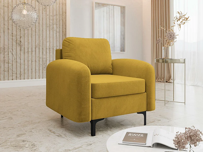 Sillón Torlua 100, De color marrón claro, 96x92x94cm, Tapiz, Patas: Metal