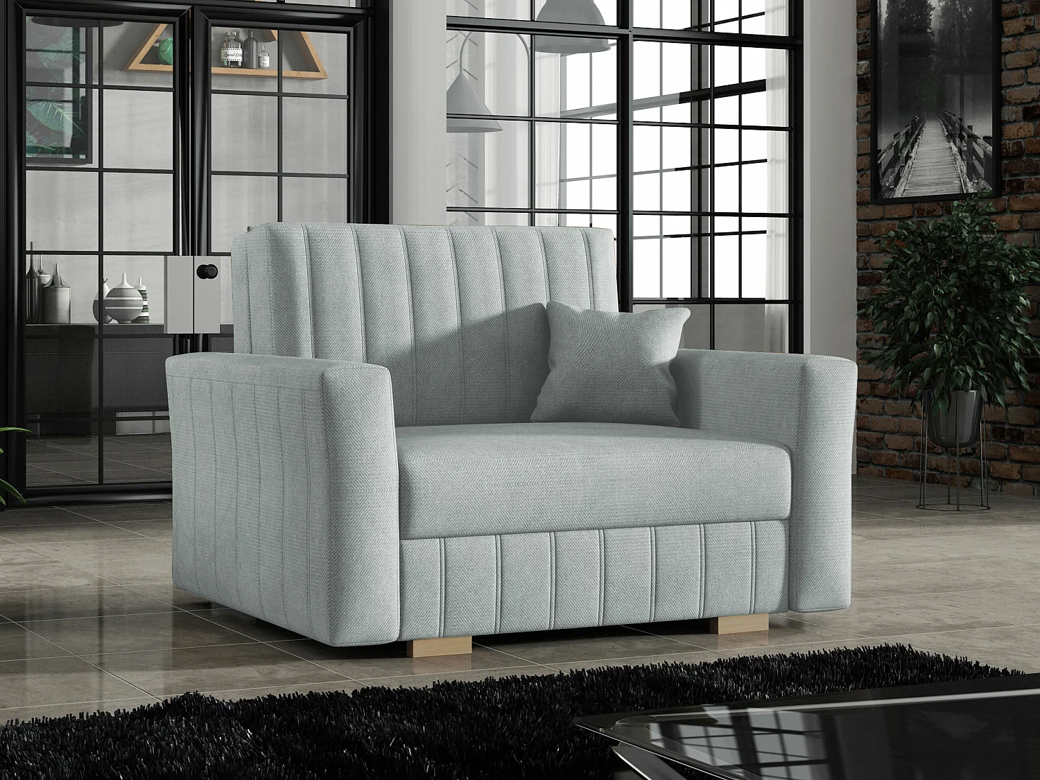 Fauteuil Columbus 135, Gris, 85x115x98cm, Tapisserie, Pieds: Bois|Plastique
