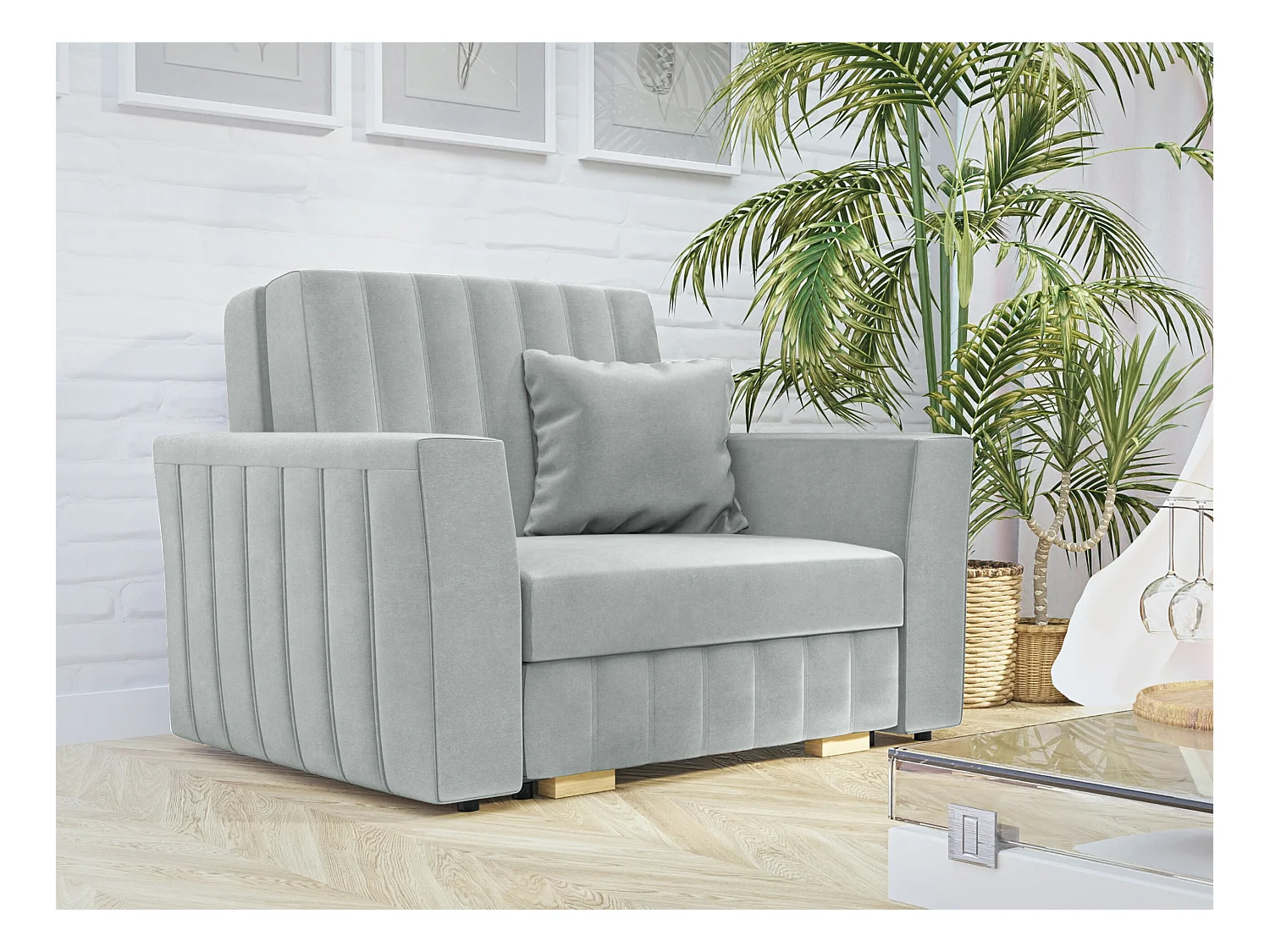Sillón Columbus 135, Gris, 85x115x98cm, Tapiz, Patas: Madera|Plástico