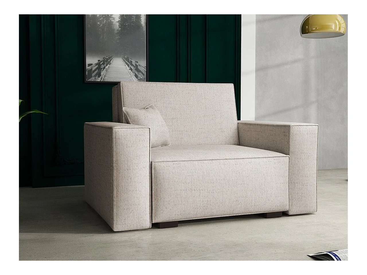 Fauteuil Columbus 195, Brun clair, 85x123x98cm, Tapisserie, Pieds: Bois