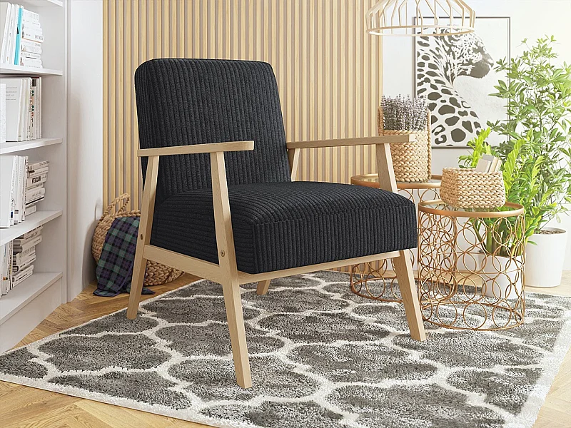 Sillón Clovis 100, Negro, 76x59x67cm, Tapiz, Patas: Madera