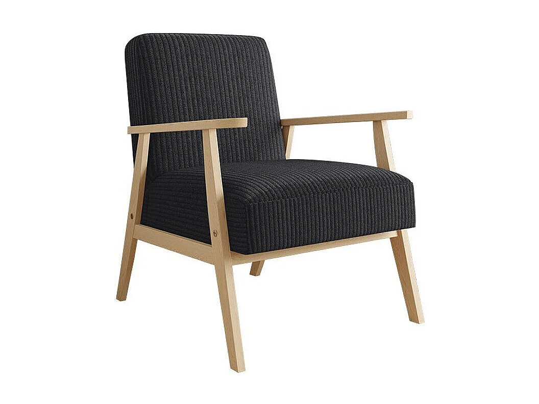 Fauteuil Clovis 100, Noir, 76x59x67cm, Tapisserie, Pieds: Bois